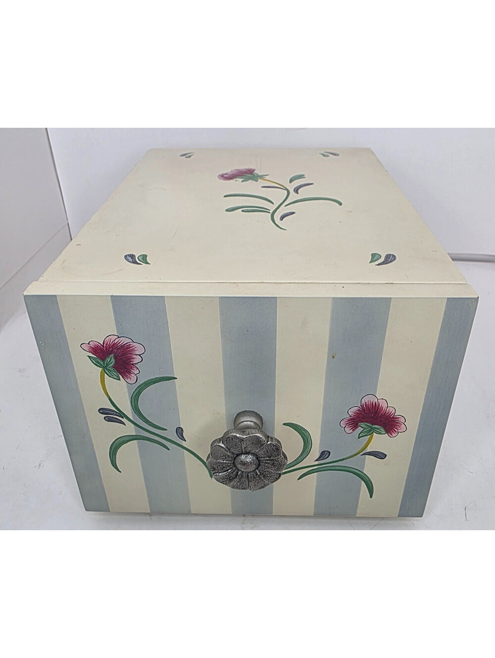 Vintage Lenox Poppies on Blue Botanical Wooden Recipe Box Cottagcore Floral